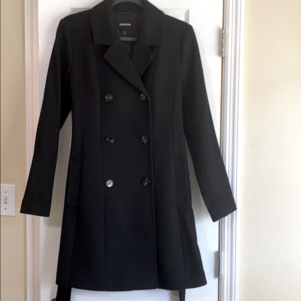 🌟 Express Black Long Wool Blend Pea Coat XS 🌟